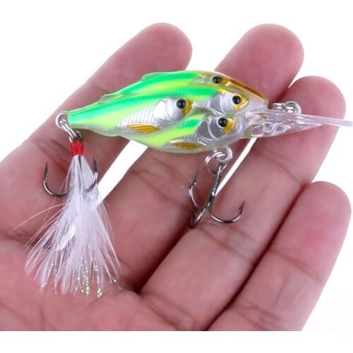HENGJIA 1pcs Crankbait Fishing Lure 6.5cm 6g Crank lures Feather Hooks Bass Plastic Hard Bait Artificial Bait