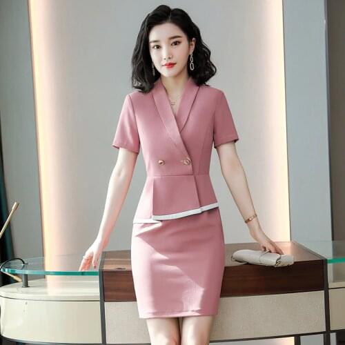 IZICFLY Summer New Style Patchwork Slim Pink Dresses Women Business Short Sleeve Office Novelty Salon Asymmetric Work Wear