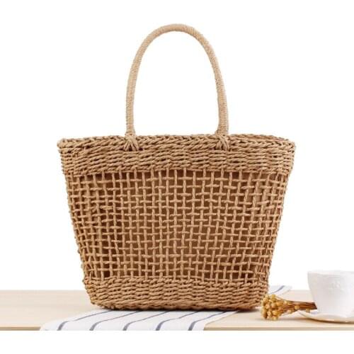 Classic Summer Hollow Out Straw Knitting Shoulder Bag Vintage Woman Beach Shoulder Bag Durable Travel Tote Bag