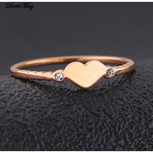 DarkMag Rings For Women Little Heart Shaped Rose Gold Color Wedding Engagement Ring Jewellry Zircon Romantic Fashion Jewelry