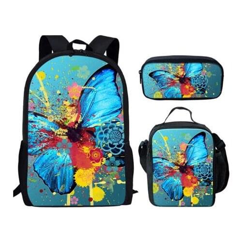 Girls Beauty Animal Butterfly 3D Print Large School Backpacks 3pcs/set Kids School Bags Children Fashion Bookbags Mochila