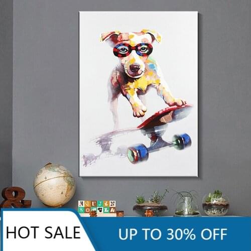 Colorful Graffiti Art Skateboard Dog Wall Art Canvas Painting Posters Prints Animal Pictures for Living Room Aesthetic Home Deco