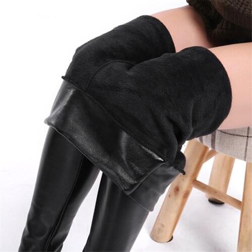 SVOKOR 5XL Leather Legging Plus Size Velvet Warm Winter Women Faux Leather Leggin Long High Waist Slim Legging Women