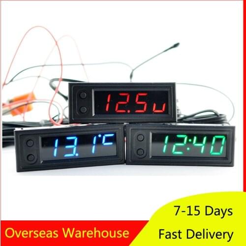 DIY Multifunction High-precision Clock Inside Outside Car Temperature Battery Voltage Monitor Panel Meter DC 12V Car Clock