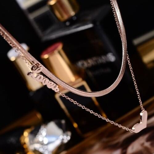 Fashion Stainless Steel Letter LoveNecklaceLadiesMetal Multilayer Hip Hop Clavicle Chain Personality Pendant Jewelry Gift