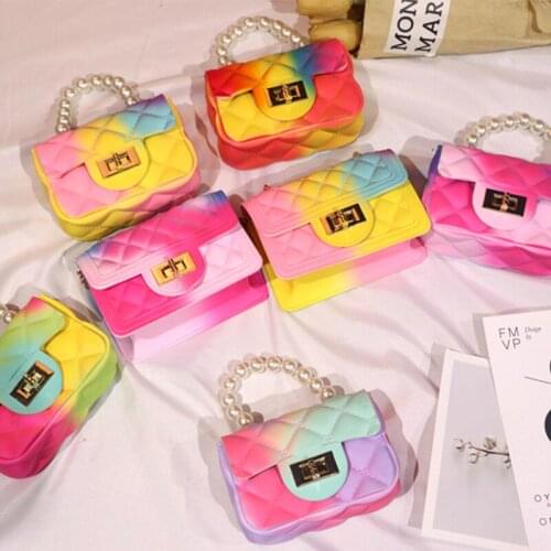Fashion Women Pearl Colorful Jelly Shoulder Bag PVC Messenger Bag Chain Iridescence Handbag Crossbody Bags