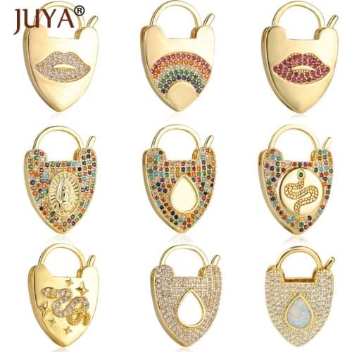 Juya Trendy Clasp Pendants Copper Metal CZ Clasp Lock Heart Jewelry Making Components for DIY Handmade Accessories Supplies