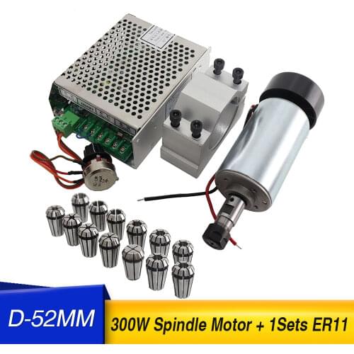 CNC 300W Spindle Motor + 1Sets ER11(1-7mm 13Pcs ) chuck +52mm Mount Bracket + spindle power supp For PCB Engraving