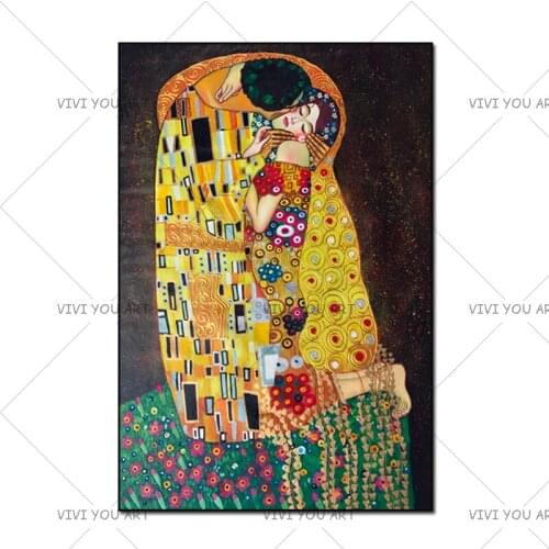 Classic Artist Gustav Klimt kiss Abstract Oil Painting on Canvas 100% Handmade Modern Art Wall Pictures For Living Room Cuadros