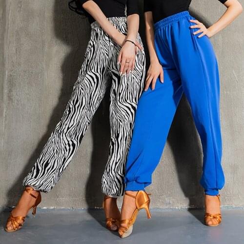 2021 New Womens Latin Pants Loose Stretch Waist Latin Dance Practice Wear Sport Trousers Black Thick Cotton Dance Pants BL6810