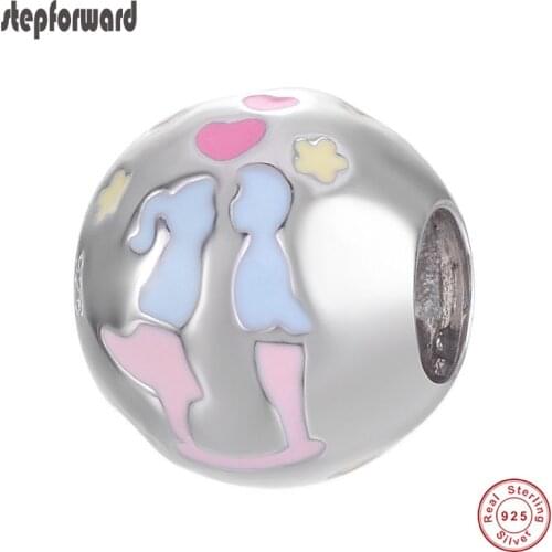 NEW Love Round Charm Candy Enamel 925 Sterling Silver Kiss Couple Beads For Jewelry Making Charms For Women Girlfriend Gift