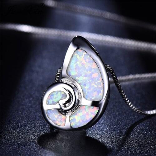 Cute Female Blue White Snail Animal Pendants Necklaces Vintage silver color Jewelry Fire Opal Stone Necklaces For Women
