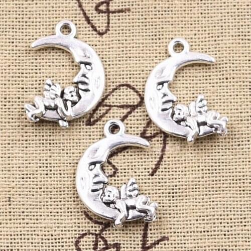 15pcs Charms Moon Lover Angel Cupid 22x15mm Antique Silver Color Pendants DIYCrafts Making Findings Handmade Tibetan Jewelry
