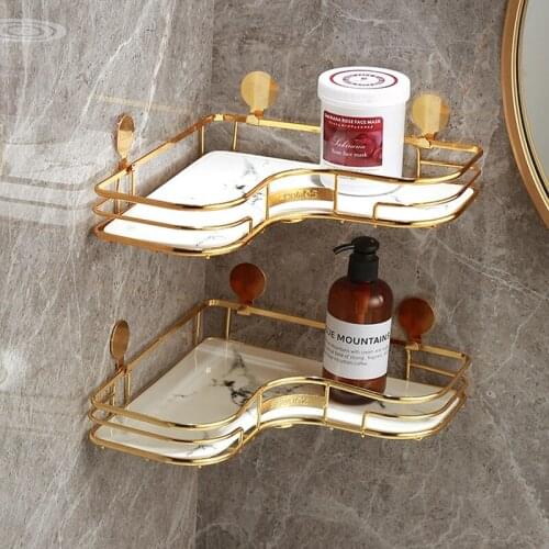 Punch-free Shelf Metal Frame Bathroom Toiletries Storage RackBedroom Cosmetic Display StandHome Desktop DecorationExquisite Gift