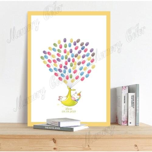 Custom Theme Name Date Baby Unicorn Fingerprint DIY Signature Guest Book For Baby Shower First Holy Communion Baptism Gift