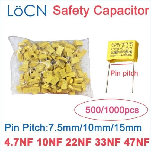X2 Safety Capacitor 7.5mm 10mm 15mm 275VAC 4.7NF 10NF 22NF 33NF 47NF 0.01UF 0.022UF 0.047UF 472 223 333 474 10% K 500PCS 1000PCS
