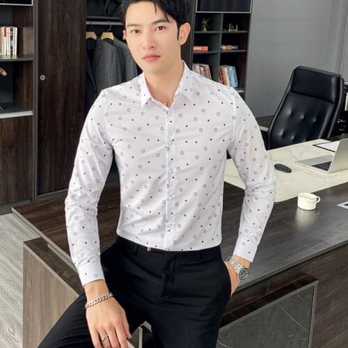 2020 New Men Shirts Flower Print Business Casual Shirt Camisa Masculina Formal Social Long Sleeve Slim Fit Blouse Men Clothing