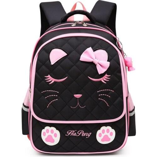 Cartoon Cute Cat School Bags For Girl Orthopedic Pupils Backpacks Children Waterproof Schoolbags Thicken Shoulder Strap Mochila