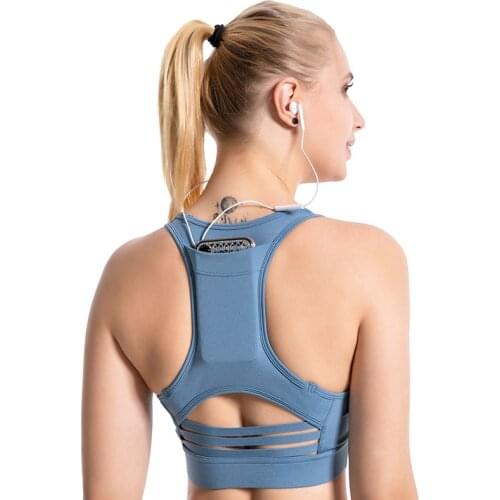 Mesh Sexy Back Sports Top With Back Pocket Shockproof Sports Bra Quick-drying Gather High-intensity Yoga Running Fitness Bra
