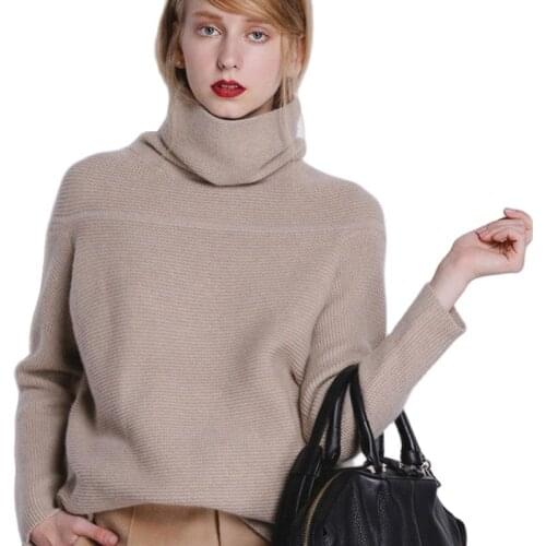BELIARST New Autumn and Winter Cashmere Sweater Womens High Collar Thick Solid Color Sweater Loose Knit Sweater Wild Pullover