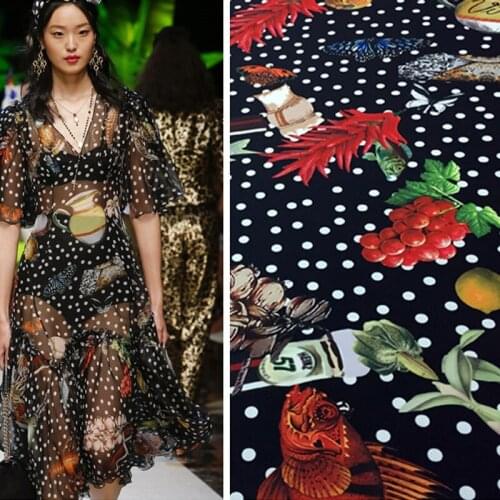100X145cm Deep Sea Fish Dot Printed Thin Chiffon Fabric for Woman Girl Summer Long Dress Blouse DIY Sewing