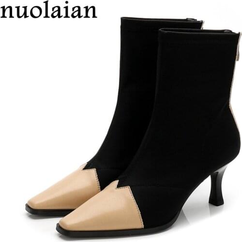 Women Sock Boots Pointed Toe Elastic 8CM High Heels Boot Slip On High Heel Ankle Boots Woman Winter Stiletto Botas Lady bottine