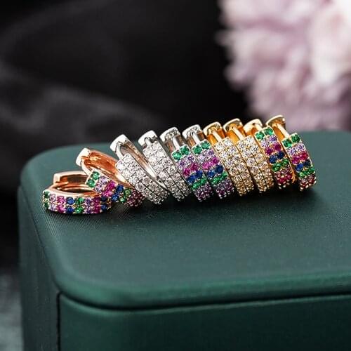 Colorful CZ Small Hoop Earrings For Women Rainbow Huggie Hoops Charm Cubic Zirconia Cartilage Dainty Silver Color Hoop Earrings