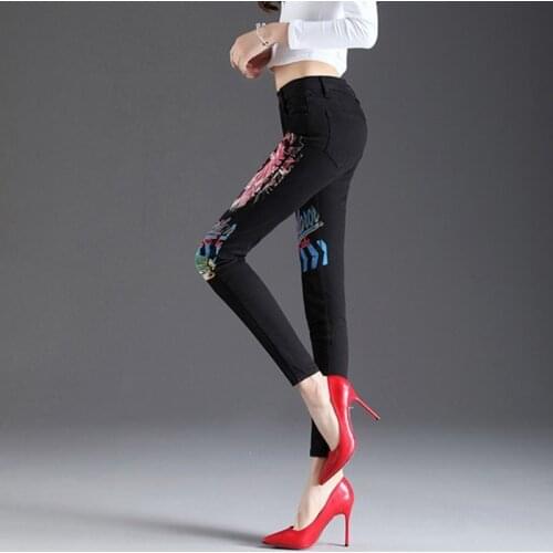 Women Sexy Slim Fit Denim Pencil Pants Fashion Graffiti Printed High Waist Jeans New 2021 Fashion Ladies Casual Skinny Trousers