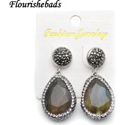Natural Faceted Shiny Labradorite Drop Stone Gemstone Dangle Earrings Fashion Woman Jewelry