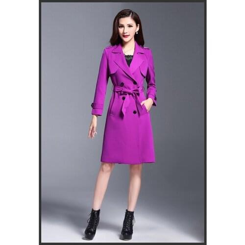Spring autumn new Trench coat women mid-length temperament lady double-breasted closed waist purple coat windbreaker D127