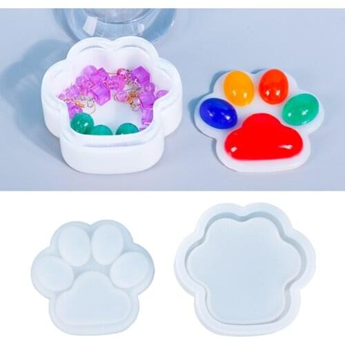 1 Set Cat Paw Storage Box Crystal Epoxy Resin Mold Jewelry Container DIY Tools J60E
