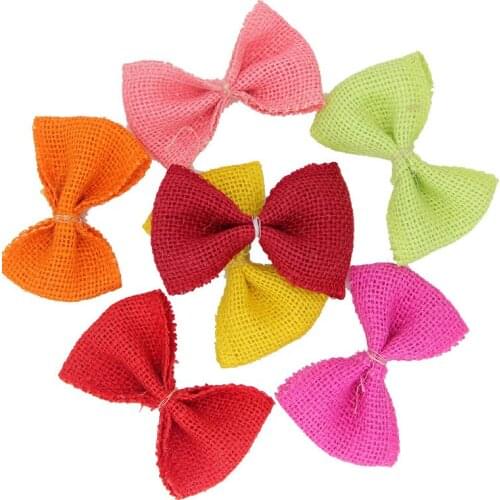 10pcs 8.5cm Colorful Natural Jute Burlap Hessian Bows Wedding Decoration Jute Burlap Clothing Ribbon Bow Knot Dress Accessories