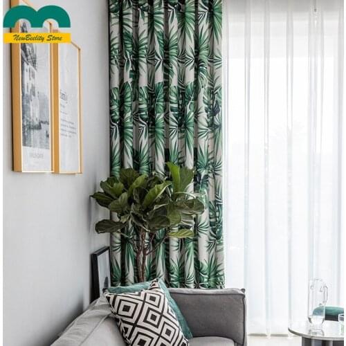 2021 New Modern Curtains for Living Dining Room Bedroom Simple Green Leaf Printing Shading Finished Product Customization