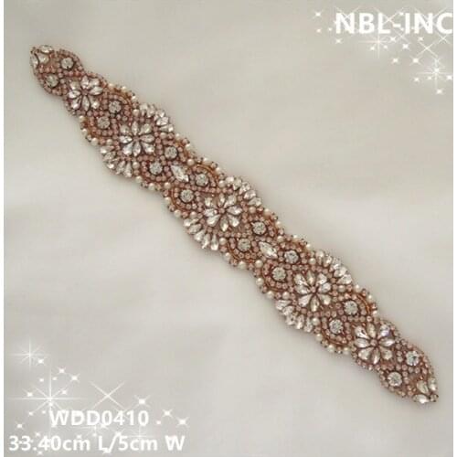 30pcs) Wholesale bridal sash beaded sewing rose gold crystal rhinestone appliques iron on for wedding dresses sash belt WDD0410