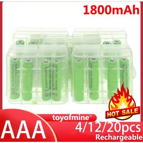 4/12/20pcs 3A AAA 1800mah NiMH 1.2v Green Rechargeable Battery with Plastic case for led flashlight torch light