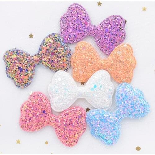 Wholesale 60Pcs Shiny Fabric Pads Patches Glitter Bow Tie Appliques for Clothes DIY Headwear Hair Clips Decor Accessories S04