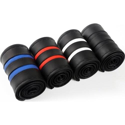 Stripe Design Soft Faux Leather Car Auto Steering Wheel Cover with Needle Thread