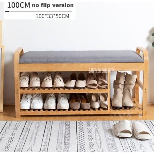 ND190508 100cm Double Deck Fabric Shoes Trying Stool Wood Shoe Storage Cabinet Living Room Doorway Creative Wood Shoe Rack