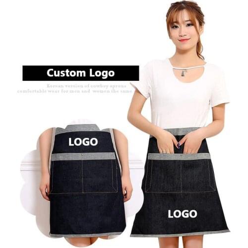 Half Body Cooking Apron Denim Home Coffee Shop Restaurant Apron Man Women Antifouling Hotel Waiter Overalls Custom Logo