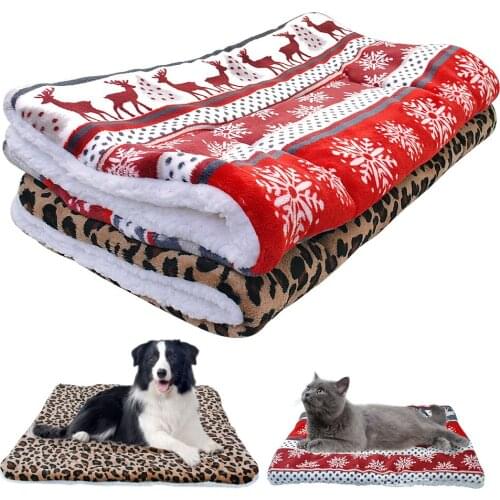 Fleece Dog Bed Mat Warm Winter Puppy Cat House Kennel Small Medium Large Dogs Beds Christmas Sleeping Blanket Chihuahua
