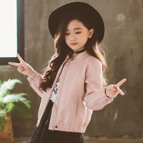 4-14Y Hot Selling Wholesale Big Girls Pu Leather Jacket Spring Autumn Clothes for Baby Girl Boys Children Overwear Clothes