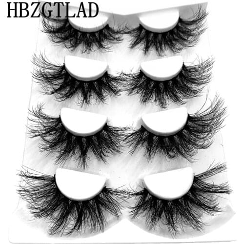 HBZGTLAD 4 pairs natural false eyelashes fake lashes long makeup 3d mink 25mm lashes eyelash extension mink eyelashes for beauty