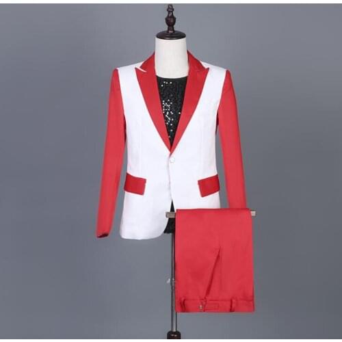 Red splice blazer men suits designs jacket mens stage costumes for singers clothes dance star style dress punk masculino homme