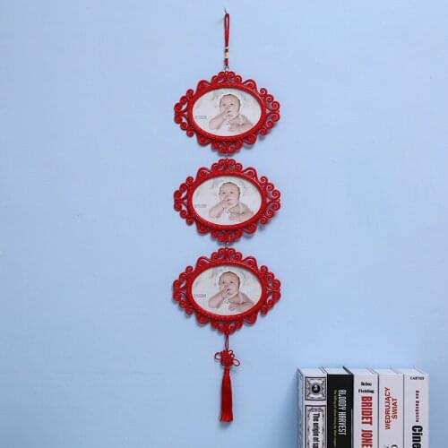 Creative Chinese Knot Photo Frame Triple Hanging Photo Wall 7 Inch Photo Studio Home Decoration Retro Chinese Photo Frame