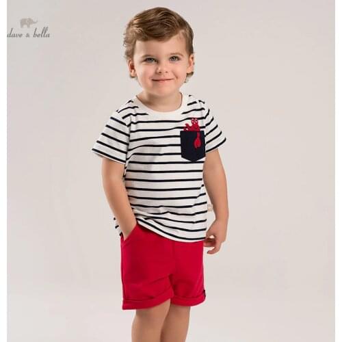 DB16898 dave bella baby boys summer casual cartoon striped clothing sets kids boy fashion short sleeve sets children 2 pcs suit