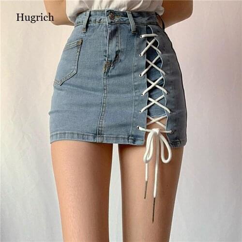 Summer denim high waist criss-cross bandage skirt shorts women fashion sexy tight elastic short jeans womens clothing