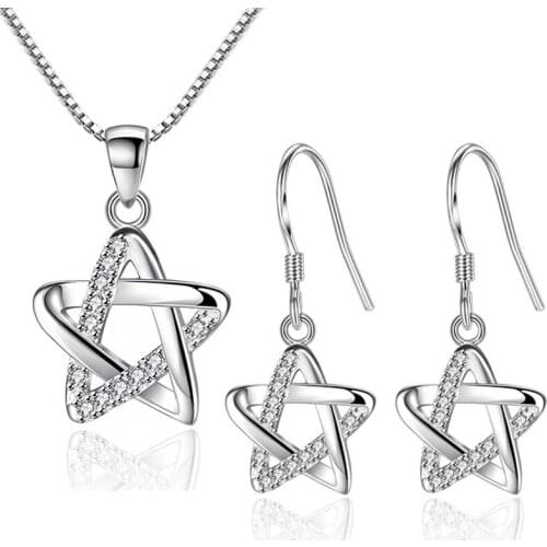 Cute Hollow Star Zirconia Pendant Necklace Drop Earrings Stud Earrings Fashion Wedding Party Jewelry Set Gifts for Women