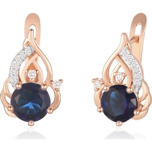 Fashion Jewelry 2 Color Blue White Stone Earrings Women 585 Gold Color White Geometric Luxury Drop Earrings