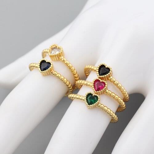 Fashion Gold Color Pink Crystal Rainbow CZ Heart Wedding Rings For Women Luxury Elegant Zircon Engagement Rings Jewelry Gifts