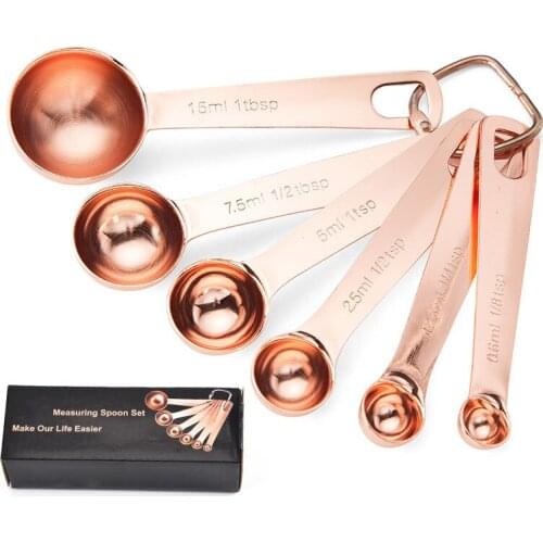 6pcs Stainless Steel Measuring Spoon Set Rose Gold Measuring Cup Scoop For Baking Tea Coffee Measuring Spoon Kitchen Tools